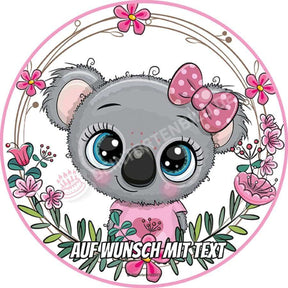 Motiv: Koala in Rosa mit Schleife - Deintortenbild.de Tortenaufleger aus Esspapier: Oblatenpapier, Zuckerpapier, Fondantpapier