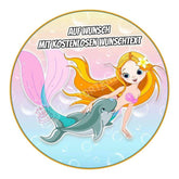 Motiv: Meerjungfrau mit Delfin - Deintortenbild.de Tortenaufleger aus Esspapier: Oblate, Zuckerpapier, Fondantpapier