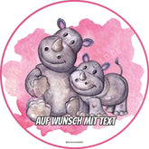 Motiv: Nashorn Baby Oblatenpapier / Pink Tortenbild