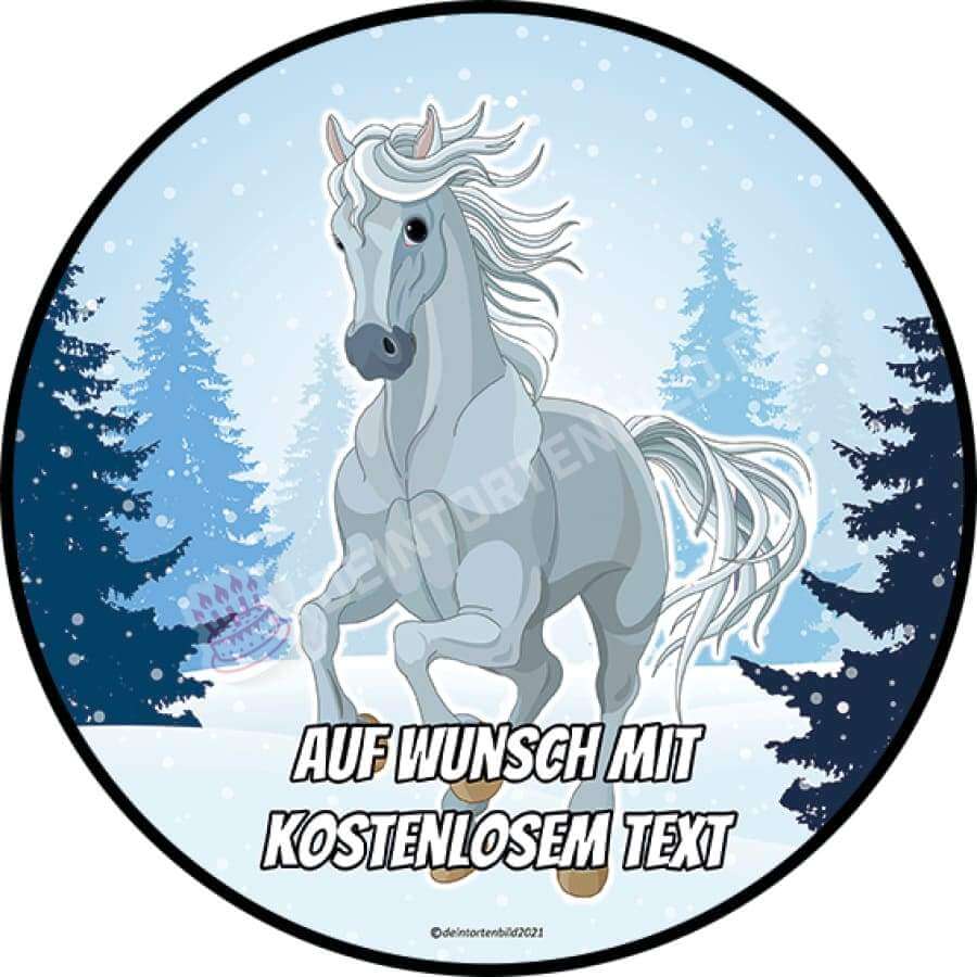 Motiv: Pferd Blau-Grau Im Schnee Tortenbild