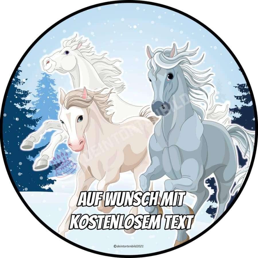 Motiv: Pferde im Schnee - Deintortenbild.de Tortenaufleger aus Esspapier: Oblatenpapier, Zuckerpapier, Fondantpapier